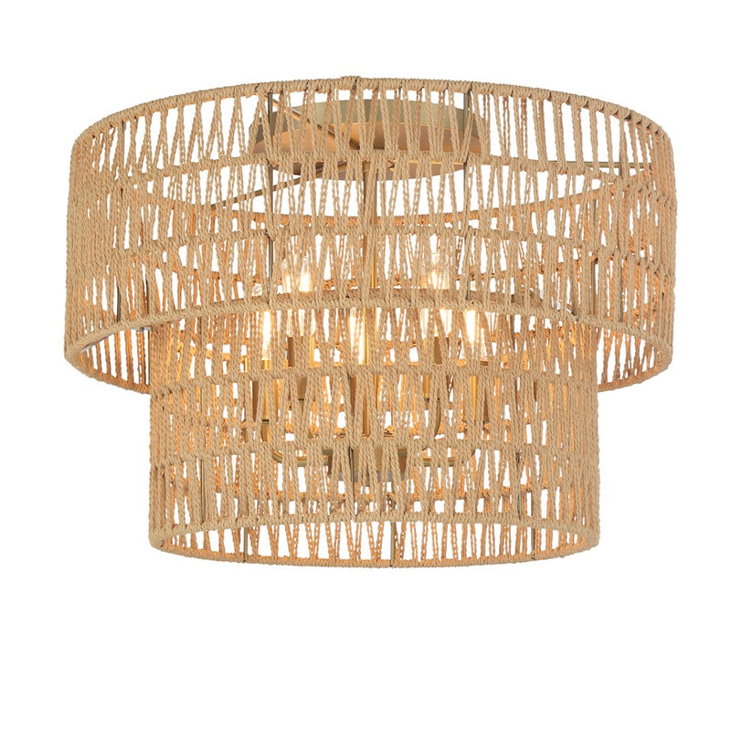 Minka Lavery Bungalow Heaven 20in 5-Light Flush Mount | Soft Brass and Papyrus Rope | Hallway & Bedroom Ceiling Light | 20 x 14 in | Model 5043-695