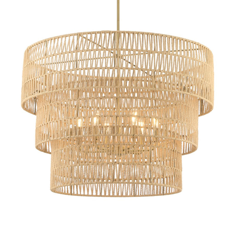 Minka Lavery Bungalow Heaven 20in 5-Light Flush Mount | Soft Brass and Papyrus Rope | Hallway & Bedroom Ceiling Light | 20 x 14 in | Model 5043-695