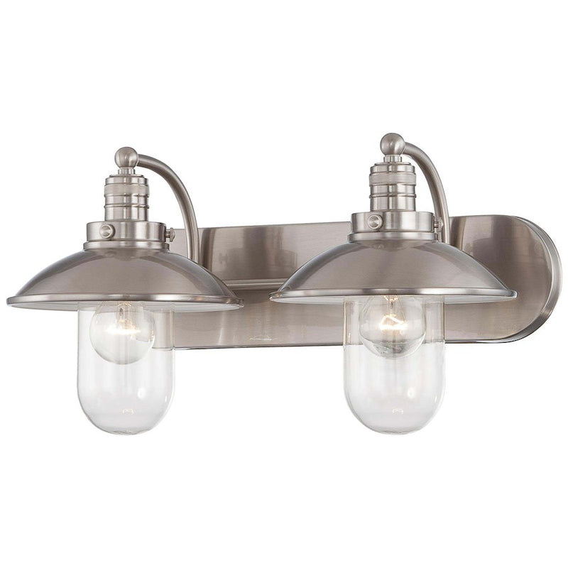 Minka Lavery Downtown Edison 18in 2-Light Bath Vanity | Contemporary Brushed Nickel Steel | Bathroom Vanity | 18.5 x 10.5 x 10.5 in | Model 5132-84
