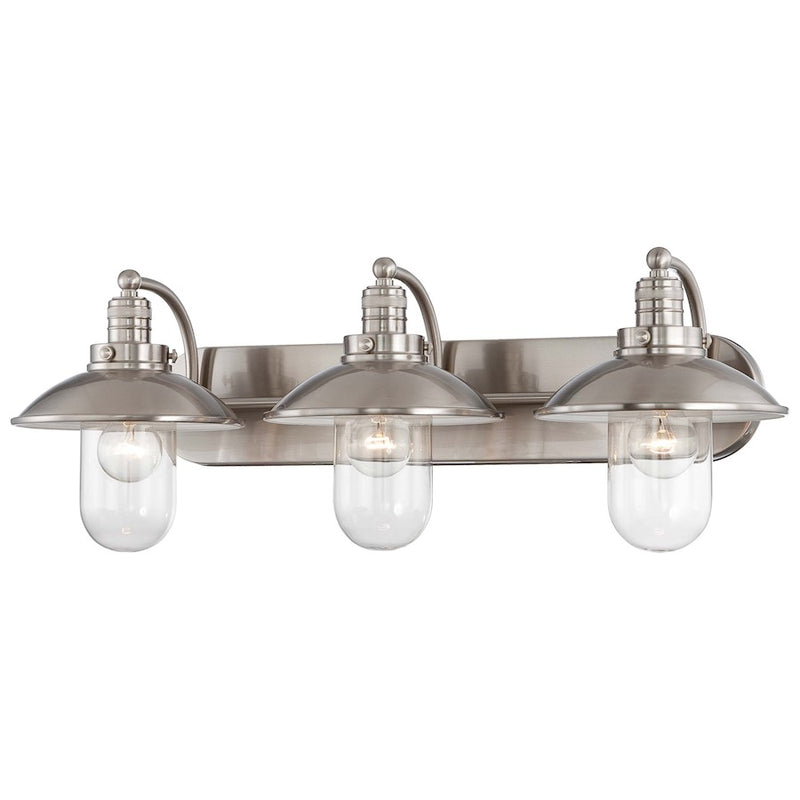 Minka Lavery Downtown Edison 28in 3-Light Bathroom Vanity Light | Brushed Nickel Contemporary | Bathroom Vanity | 28 x 10 x 10 in | Model 5133-84
