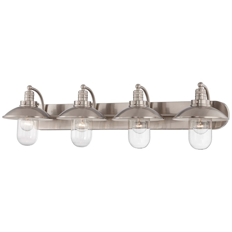 Minka Lavery Downtown Edison 38in 4-Light Bathroom Vanity Light | Industrial Brushed Nickel and Clear Glass | Bathroom Vanity & | Model 5134-84