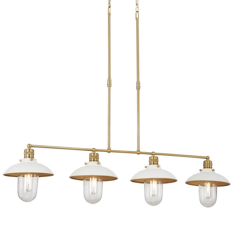 Minka Lavery Downtown Edison 44in 4-Light Chandelier | Industrial White and Soft Brass Steel with Clear Glass | Dining Room & Living | Model 5137-799