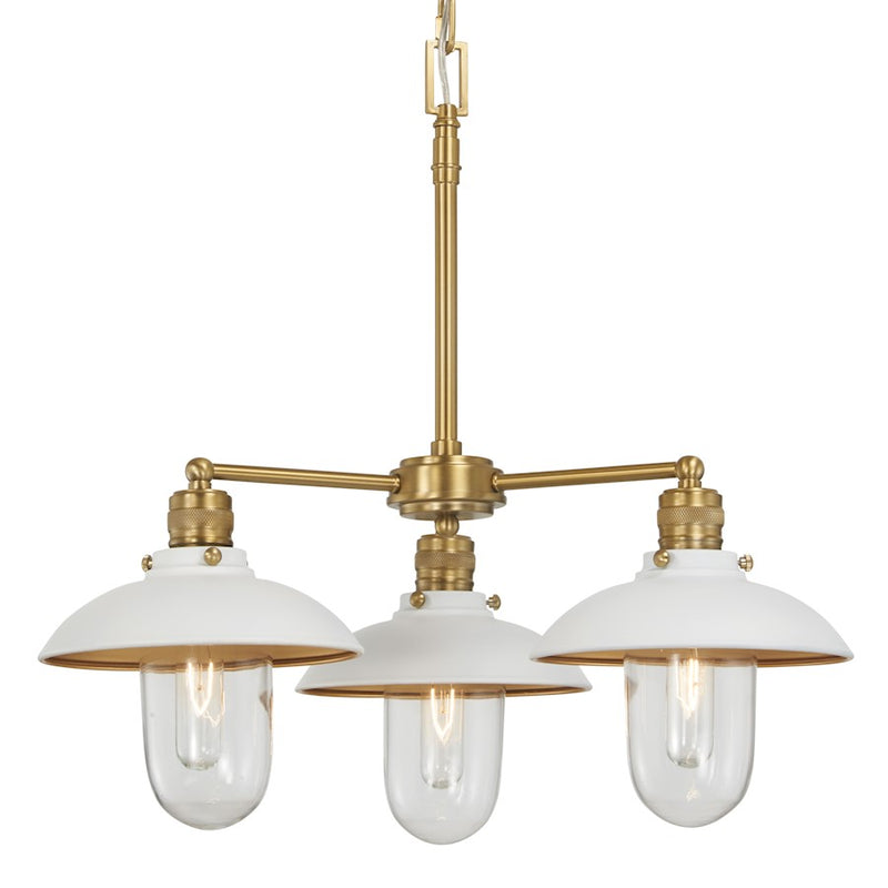 Minka Lavery Downtown Edison 3-Light Chandelier | White and Soft Brass with Clear Glass | Kitchen Island & Dining Room | Model 5138-799