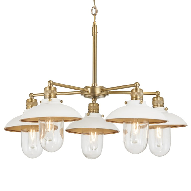 Minka Lavery Downtown Edison 28in 5-Light Chandelier | Industrial White and Soft Brass with Clear Glass | Dining Room & Living Room | Model 5139-799
