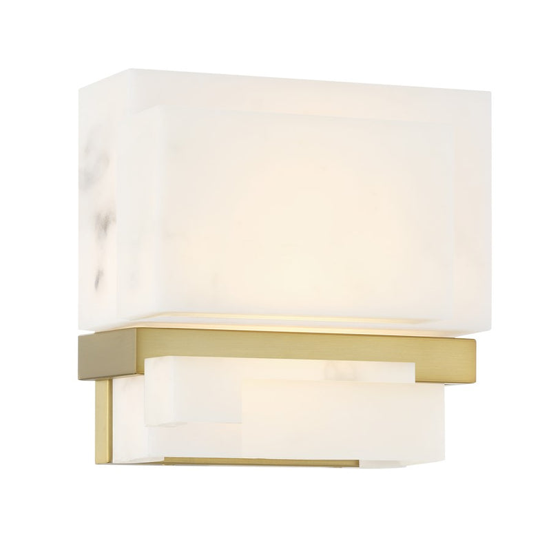 Minka Lavery Arzon 8in 1-Light LED Wall Sconce | Modern Soft Brass and Faux Alabaster | Hallway & Bathroom Accent | Model 521-695-L