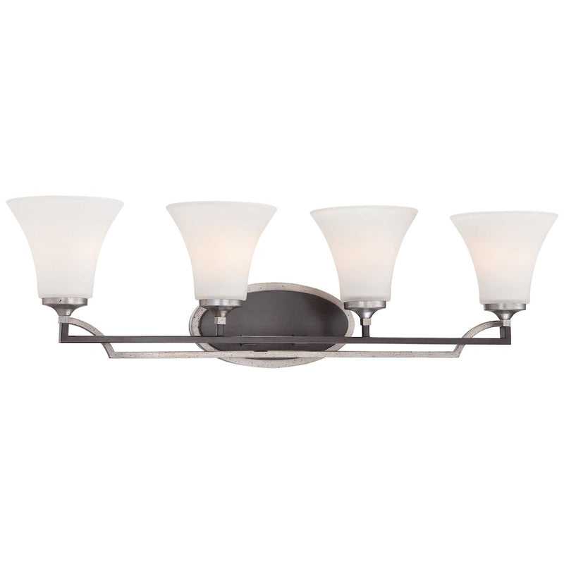 Minka Lavery Astrapia 32in 4-Light Bath Vanity | Transitional Dark Rubbed Sienna and Aged Silver Steel | Bathroom Vanity Light | Model 5344-593