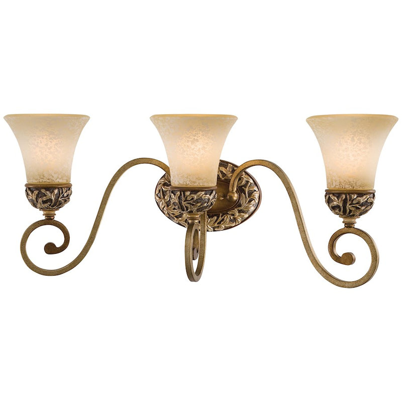 Minka Lavery Salon Grand 24in 3-Light Bath Vanity | Traditional Florence Patina Bronze and Leaf Detail | Bathroom Vanity Light | Model 5553-477