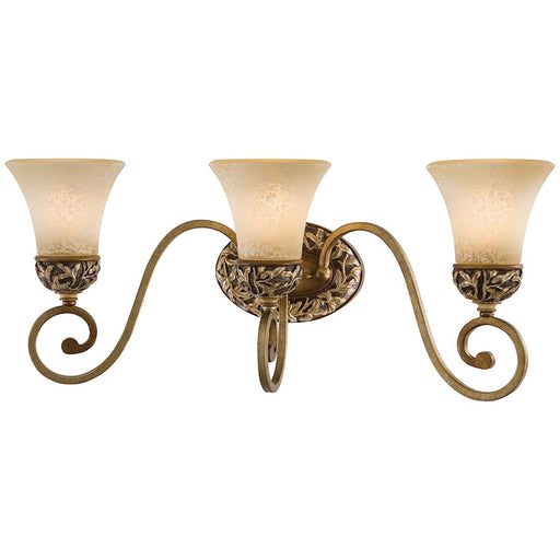Minka Lavery Salon Grand 24in 3-Light Bath Vanity | Traditional Florence Patina Bronze and Leaf Detail | Bathroom Vanity Light | Model 5553-477