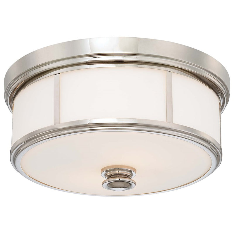 Minka Lavery 16in Flush Mount | Traditional Polished Nickel and Etched White Glass | Hallway & Bedroom | 16 x 16 x 7 in | Model 6368-613