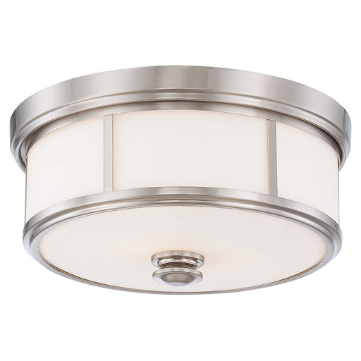 Minka Lavery 16in Flush Mount | Traditional Brushed Nickel Steel and Etched White Glass | Bedroom & Hallway Ceiling Light | Model 6368-84