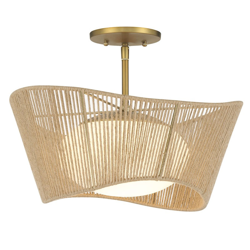 Minka Lavery Key Largo 10in 1-Light Mini Pendant | Soft Brass Steel Glass and Rope | Kitchen Island & Dining Room | 10 x 7.5 in | Model 6573-695
