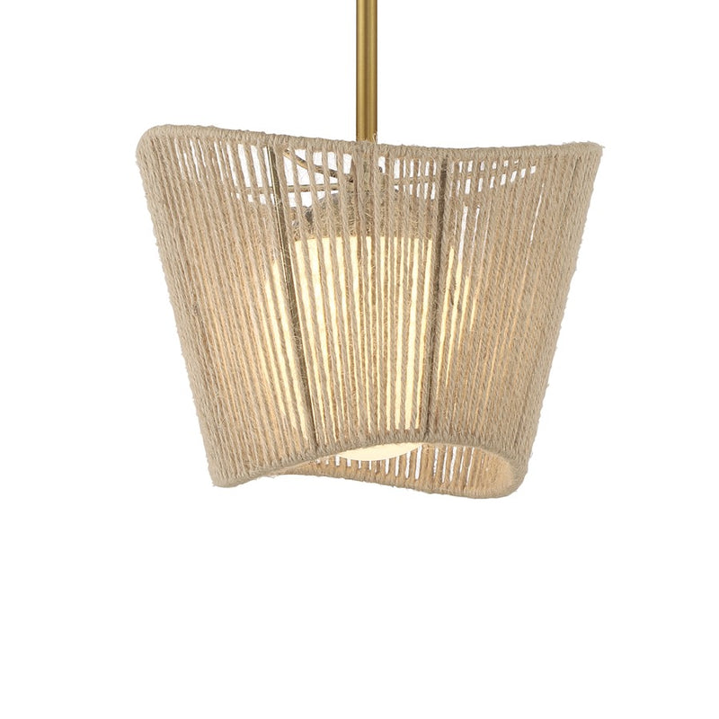 Minka Lavery Key Largo 10in 1-Light Mini Pendant | Soft Brass Steel Glass and Rope | Kitchen Island & Dining Room | 10 x 7.5 in | Model 6573-695