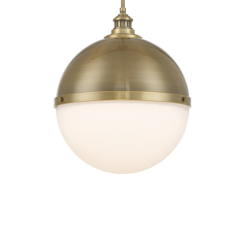 Minka Lavery Vorey 15in 1-Light Pendant | Industrial Aged Brass and Etched Opal Glass | Kitchen Island & Dining Room | Model 6605-923