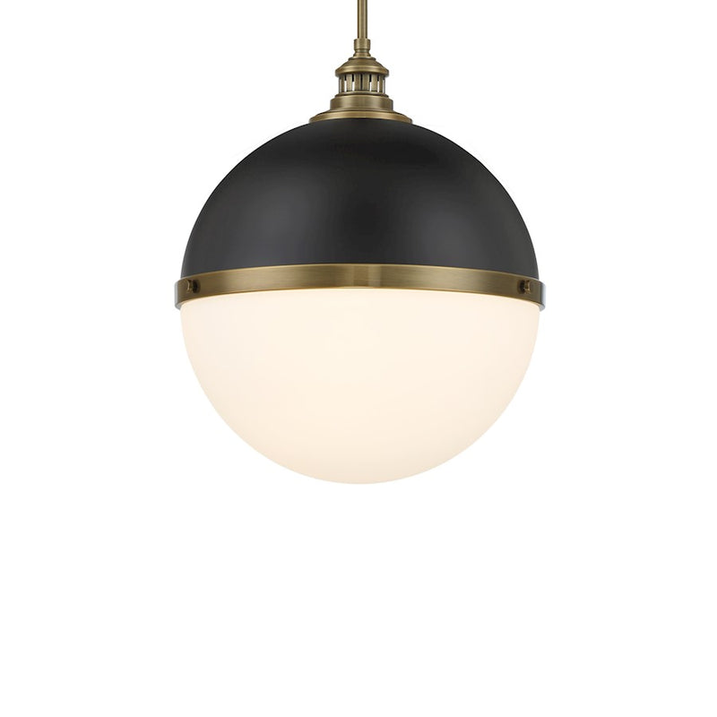 Minka Lavery Vorey 20in 1-Light Pendant | Industrial Coal and Oxidized Aged Brass Steel with Etched Opal Glass | Kitchen Island & | Model 6606-885