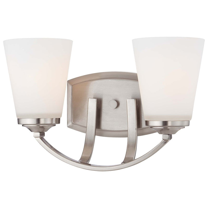 Minka Lavery Overland Park 13in 2-Light Bath Vanity Light | Brushed Nickel Steel | Bathroom & Powder Room | 13 x 8.25 in, Damp Rated | Model 6962-84