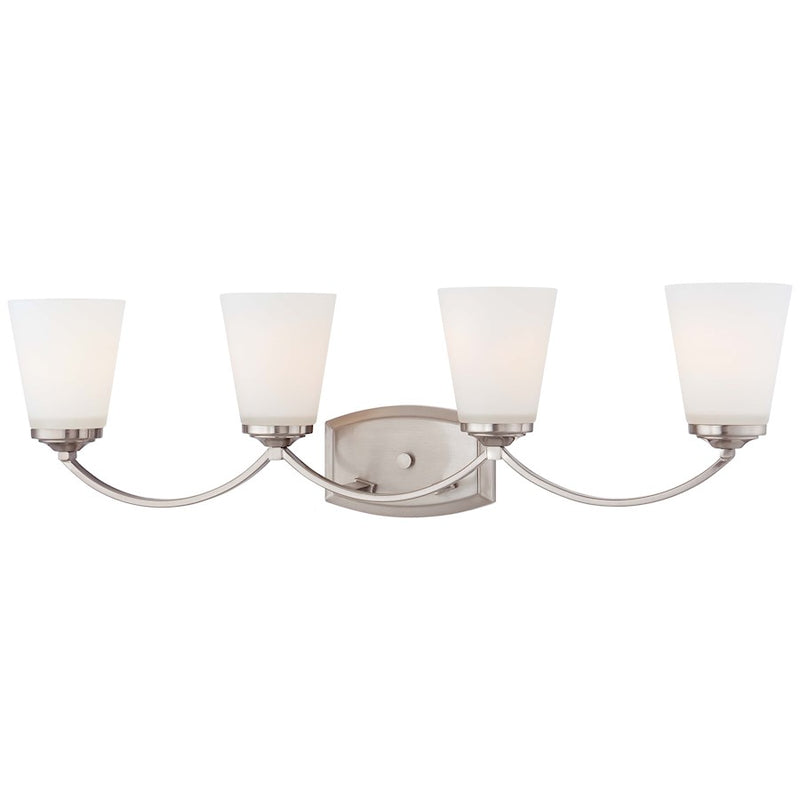 Minka Lavery Overland Park 30in 4-Light Bath Vanity Light | Brushed Nickel Transitional | Bathroom Vanity | 30 x 6 x 9 in | Model 6964-84