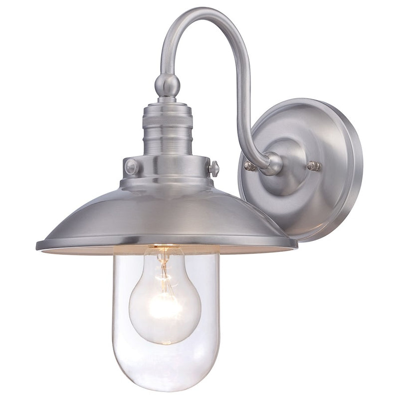 Minka Lavery Downtown Edison 13in 1-Light Wall Sconce | Transitional Brushed Stainless Steel | Hallway & Living Room Accent Light | Model 71163-A144