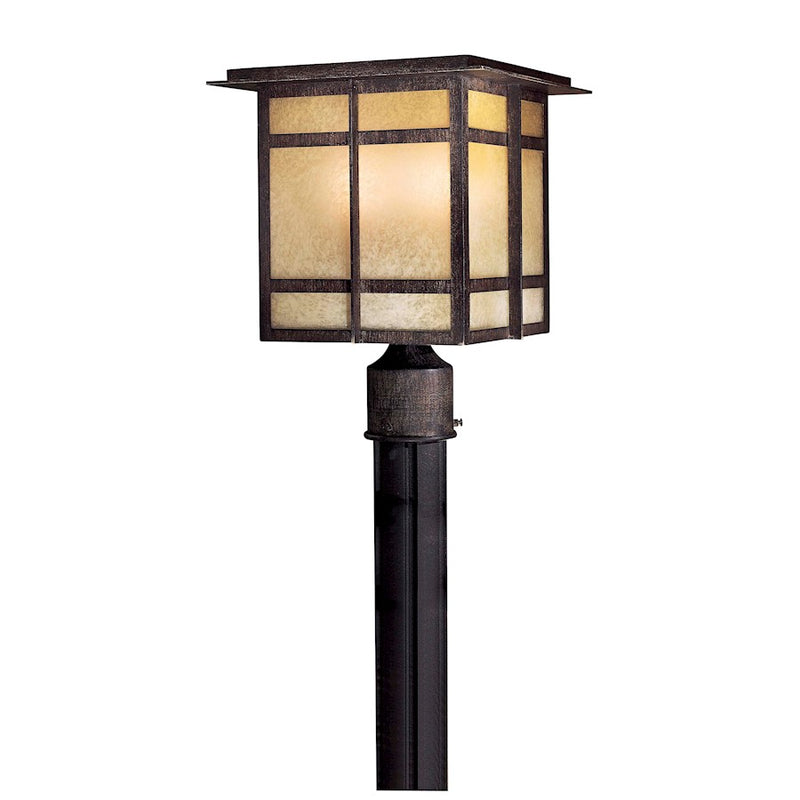 Minka Laver Delancy 10in 1-Light Post Mount | Transitional Iron Oxide and French Scavo Glass | Driveways & Gardens | Model 71196-A357-PL