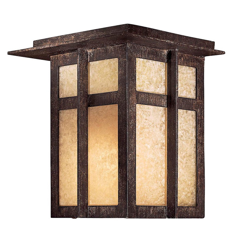 Minka Lavery Delancy 1-Light Pocket Lantern Wall Sconce | Mission Iron Oxide and Double French Scavo Glass | Entryway & Hallway | Model 71197-A357-PL