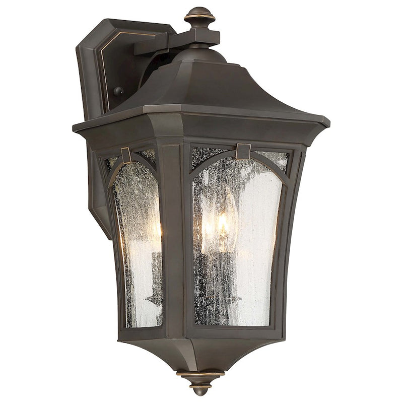 Minka Lavery Solida 16in 2-Light Outdoor Wall Sconce | Oil Rubbed Bronze with Gold Highlights and Clear Seeded Glass | Porch & | Model 71212-143C