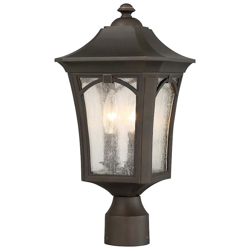 Minka Laver Solida 8in 3-Light Post Mount | Traditional Oil Rubbed Bronze with Gold and Clear Seeded Glass | Front Porch & | Model 71216-143C