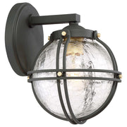 Minka Lavery Rond Outdoor Wall Sconce | Black Metal and Honey Gold with Clear Glass | Modern Entryway & Patio | 7.5 x 7.5 x 9.75 in | Model 71231-661