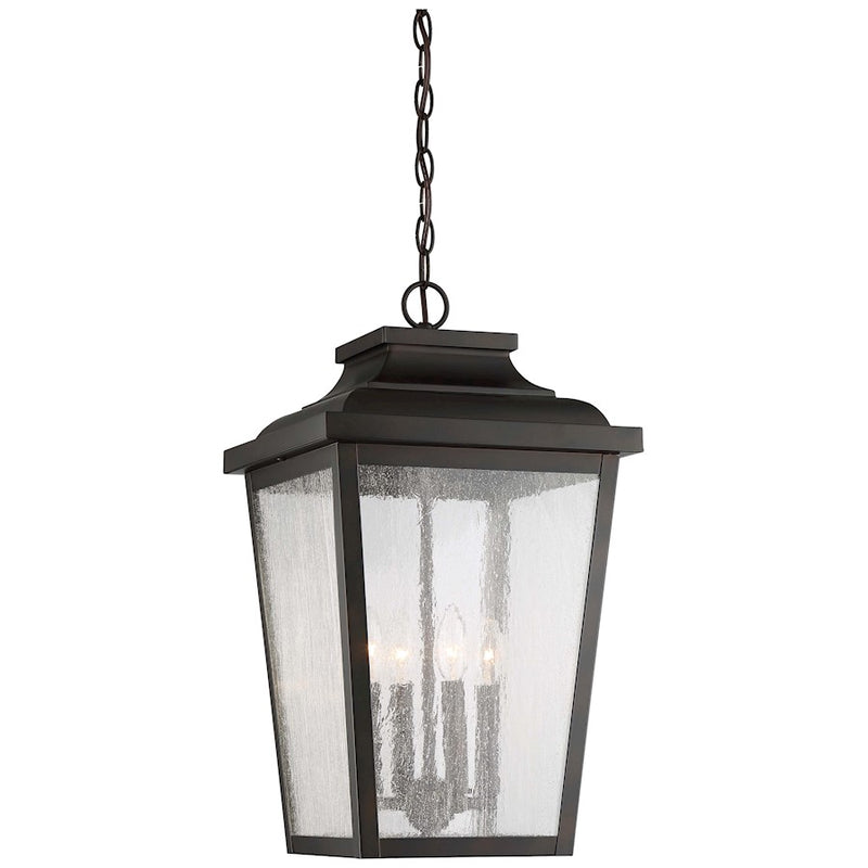 Minka Lavery Irvington Manor 12in 4-Light Outdoor Hanging Lantern | Traditional Chelsea Bronze and Clear Seeded Glass | Covered | Model 72175-189