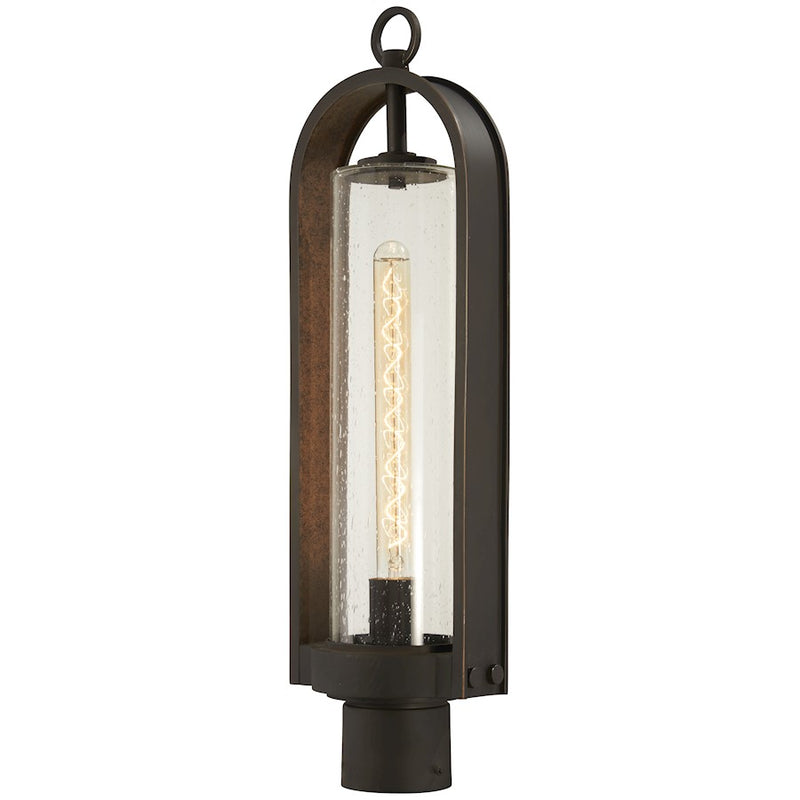 Minka Lavery Kamstra 24in 1-Light Post Mount | Modern Oil Rubbed Bronze Aluminum and Clear Seeded Glass | Pathway & Garden | Model 72456-143C