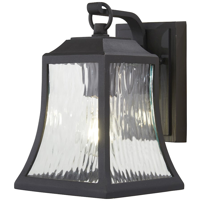 Minka Lavery Cassidy Park 8in 1-Light Outdoor Wall Mount | Contemporary Black Aluminum and Clear Water Glass | Covered Patio | Model 72461-66