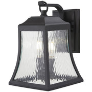 Minka Lavery Cassidy Park 10in 2-Light Outdoor Wall Mount | Contemporary Black Aluminum and Clear Water Glass | Covered Patio & | Model 72462-66