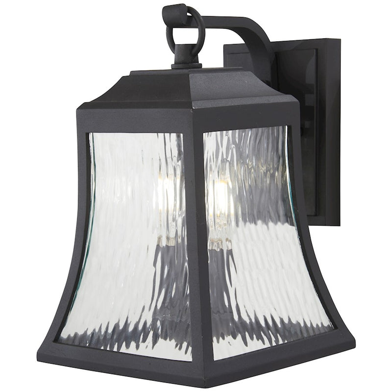 Minka Lavery Cassidy Park 10in 2-Light Outdoor Wall Mount | Contemporary Black Aluminum and Clear Water Glass | Covered Patio | Model 72462-66