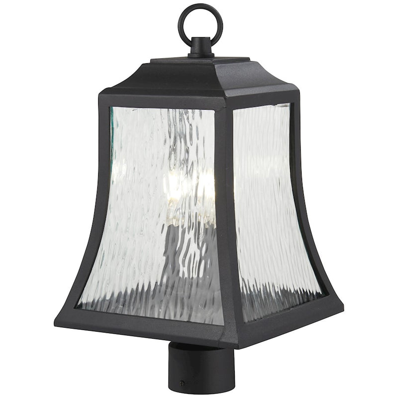Minka Lavery Cassidy Park 10in 3-Light Post Mount | Contemporary Black Aluminum and Clear Water Glass | Driveway & Garden Path | Model 72466-66