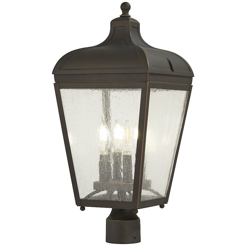Minka Lavery Marquee 11in 4-Light Post Light | Oil Rubbed Bronze Aluminum and Clear Seedy Glass | Outdoor Entry & Garden | Model 72486-143C