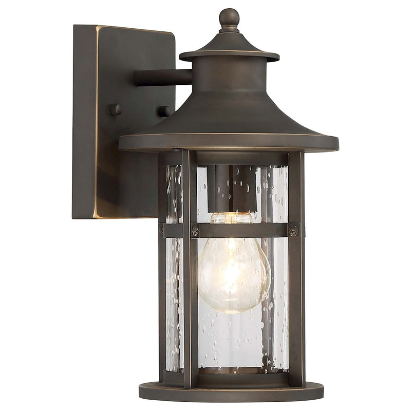 Minka Lavery Highland Ridge 12in 1-Light Outdoor Wall Sconce | Transitional Oil Rubbed Bronze and Gold Highlights Textured Glass | Model 72551-143C