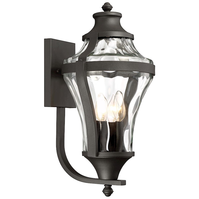 Minka Lavery Libre 11in 4-Light Outdoor Wall Lantern | Traditional Black and Clear Watered Glass | Covered Patio & Entryway | Model 72563-66