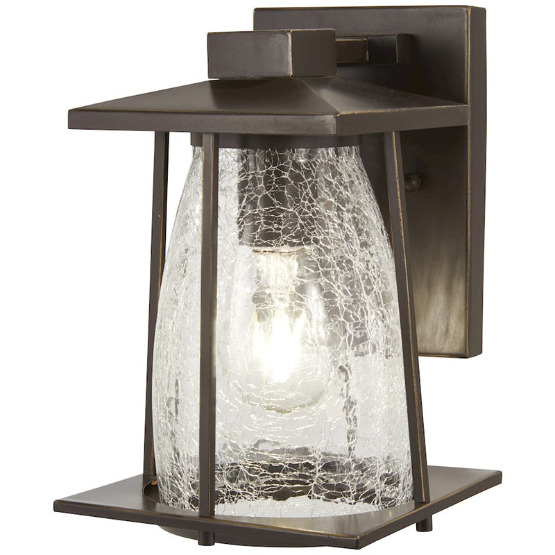 Minka Lavery Marlboro 1-Light Outdoor Wall Mount | Oil Rubbed Bronze and Gold Aluminum with Clear Crackled Glass | Covered Patio & | Model 72571-143C
