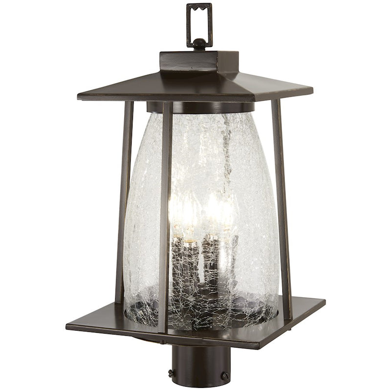Minka Lavery Marlboro 11in 4-Light Post Light | Antique Oil Rubbed Bronze with Gold Highlights and Clear Crackled Glass | Outdoor | Model 72576-143C