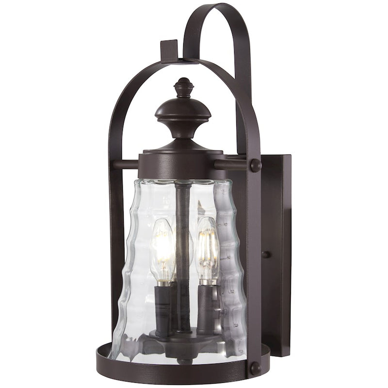 Minka Lavery Sycamore Trail 18in 3-Light Outdoor Wall Sconce | Nautical Dorian Bronze and Clear Ribbed Glass | Covered Patios & | Model 72622-615B