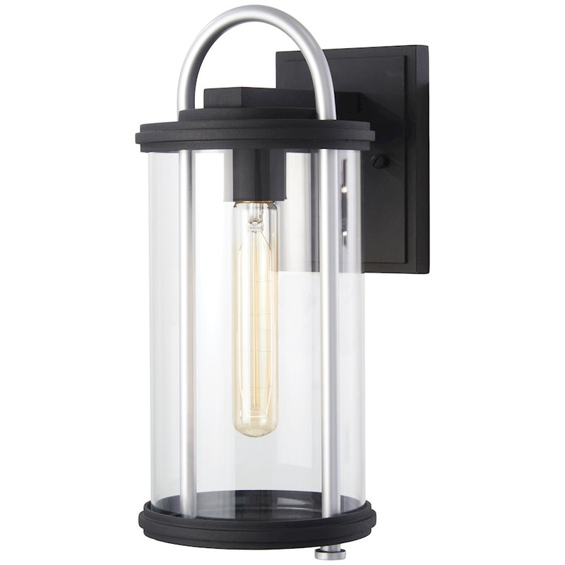 Minka Lavery Keyser 14in 1-Light Outdoor Wall Mount | Modern Black and Clear Glass | Covered Patio & Entryway | 6 x 8 x 14 in | Model 72672-32
