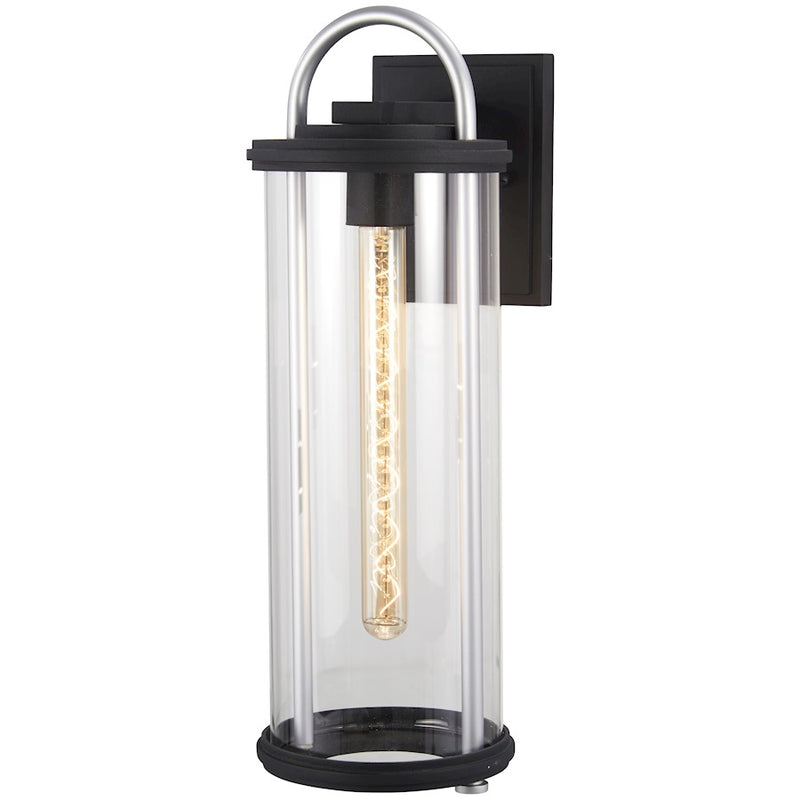 Minka Lavery Keyser 18in 1-Light Outdoor Wall Sconce | Black with Silver Accent and Clear Glass | Covered Patios & Entryways | Model 72673-32