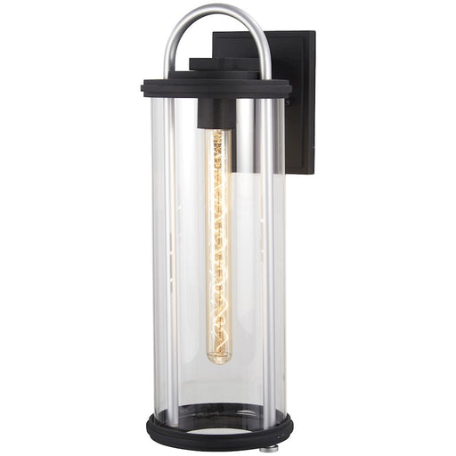 Minka Lavery Keyser 18in 1-Light Outdoor Wall Sconce | Black with Silver Accent and Clear Glass | Covered Patios & Entryways | Model 72673-32
