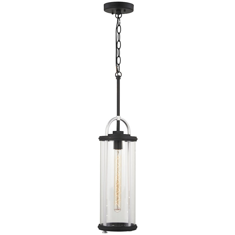 Minka Lavery Keyser 26in 1-Light Outdoor Hanging Lantern | Black with Silver Accent and Clear Glass | Covered Patios & Entryways | Model 72674-32