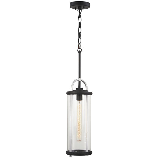 Minka Lavery Keyser 26in 1-Light Outdoor Hanging Lantern | Black with Silver Accent and Clear Glass | Covered Patios & Entryways | Model 72674-32