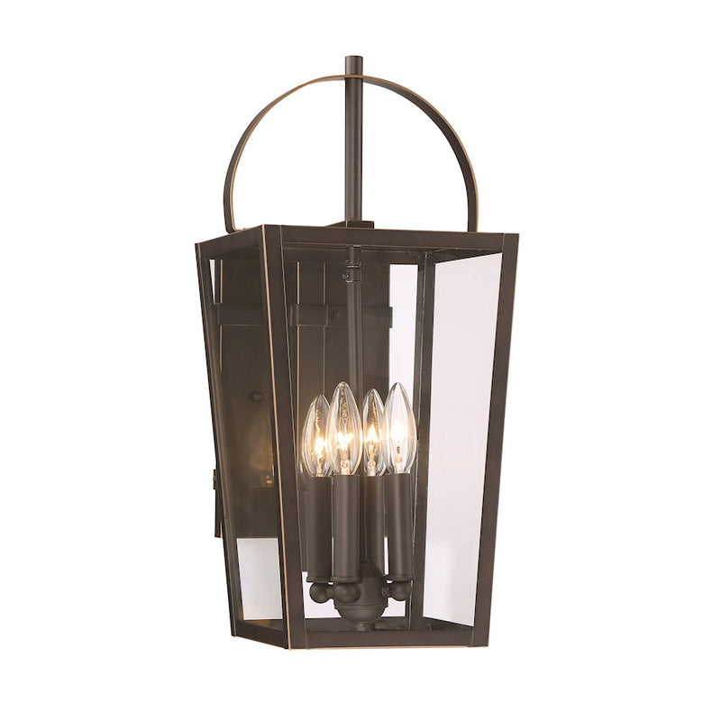 Minka Lavery Rangeline 20in 4-Light Outdoor Wall Sconce | Oil Rubbed Bronze with Gold Highlights and Clear Glass | Covered Patios | Model 72723-143C