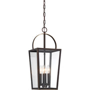 Minka Lavery Rangeline 9in 4-Light Outdoor Pendant | Transitional Oil Rubbed Bronze with Gold High | Covered Patio & Entryway | Model 72724-143C