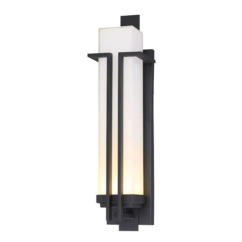 Minka Laver Tish Mills 22in LED Large Outdoor Wall Sconce | Contemporary Black and Frosted White Glass | Entryway & Patio | Model 72763-66-L