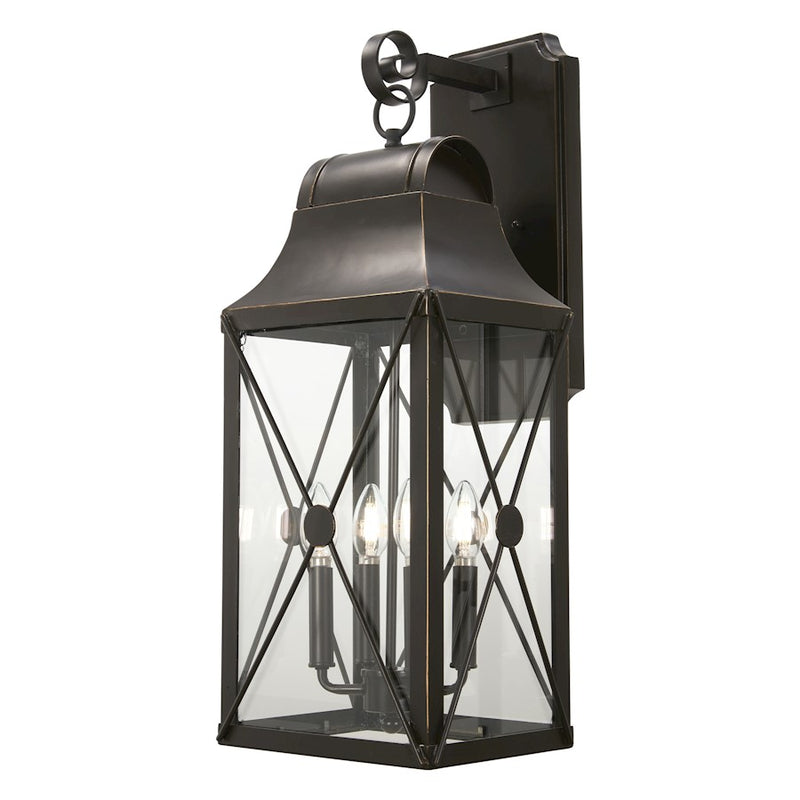 Minka Lavery De Luz 1-Light Outdoor Wall Sconce | Oil Rubbed Bronze w/ Gold High and Clear Glass | Covered Patio & Entryway | Model 73291-143C