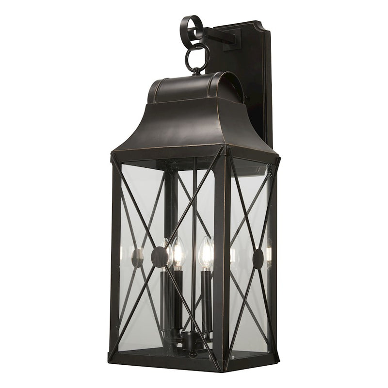Minka Lavery De Luz 31in 4-Light Outdoor Wall Sconce | Oil Rubbed Bronze with Gold High and Clear Glass | Covered Patio & Entryway | Model 73294-143C