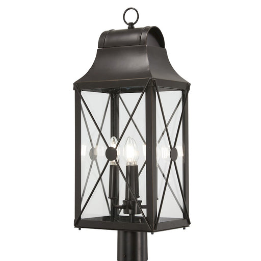 Minka Lavery De Luz 27in 4-Light Post Mount | Oil Rubbed Bronze with Gold High and Clear Glass | Outdoor Pole Light for Driveway & | Model 73295-143C