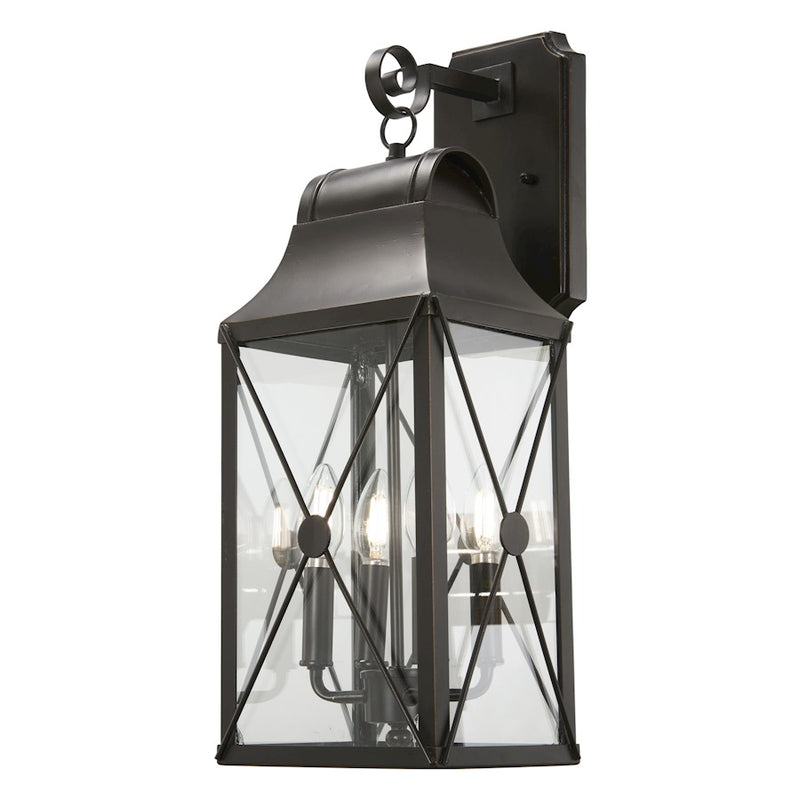 Minka Lavery De Luz 27in 4-Light Post Mount | Oil Rubbed Bronze with Gold High and Clear Glass | Outdoor Pole Light for Driveway & | Model 73295-143C